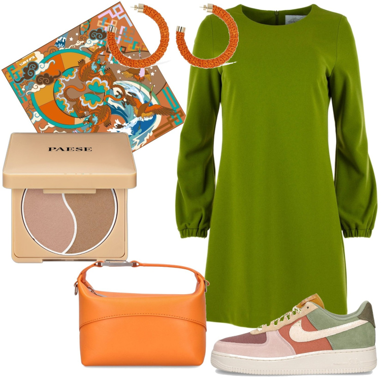 Outfit donna - Total look #1804417. Stile Casual per Tutti i giorni. Abbinamento con terre, sneakers, vestiti midi/longuette, foulard, borse a mano, orecchini.