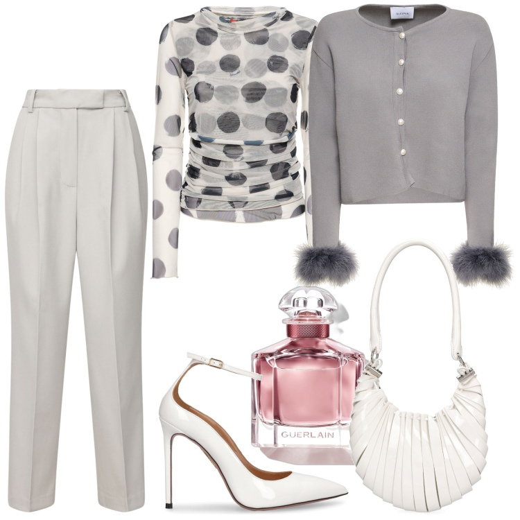 Outfit donna - Total look #1804433. Stile Casual chic per Tutti i giorni. Abbinamento con profumi, pantaloni, top, giacche, borse a spalla, décolleté.