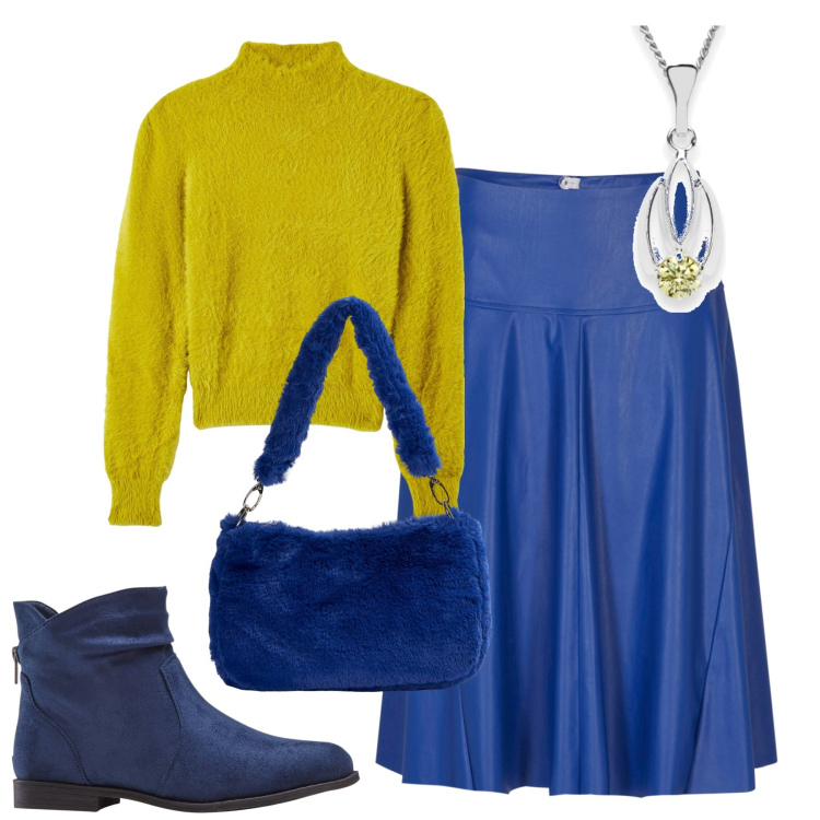 Outfit donna - City. Stile Glamour per Tutti i giorni. Abbinamento con stivaletti, gonne longuette, maglieria, borse a spalla, collane.