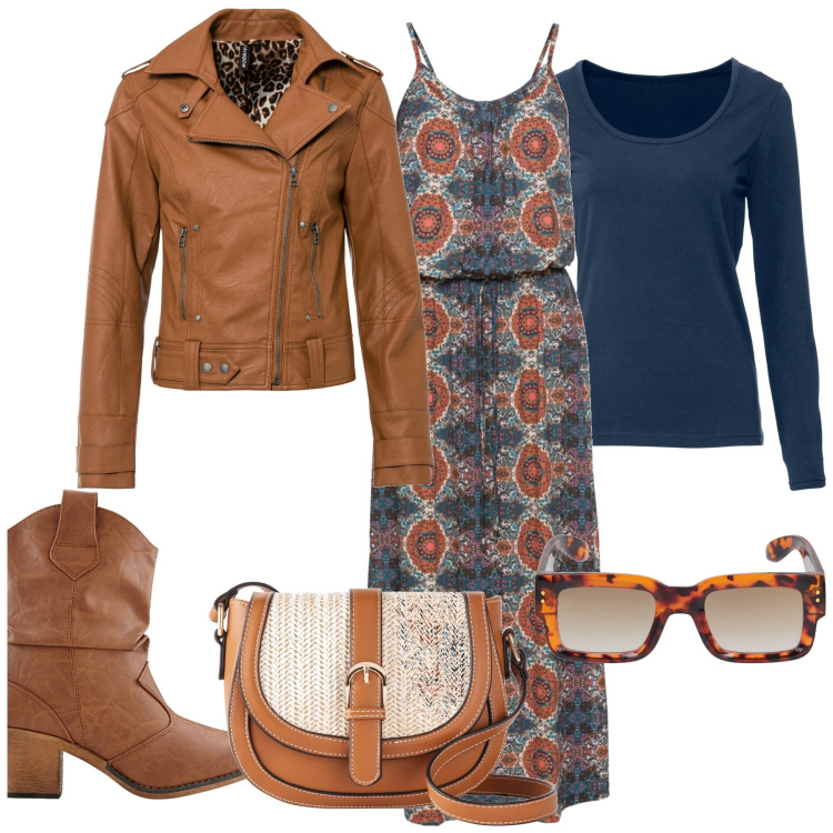 Outfit donna - City. Stile Casual chic per Tutti i giorni. Abbinamento con vestiti lunghi, t-shirt sportive, stivaletti texani, cappotti, borse a tracolla, occhiali da sole.
