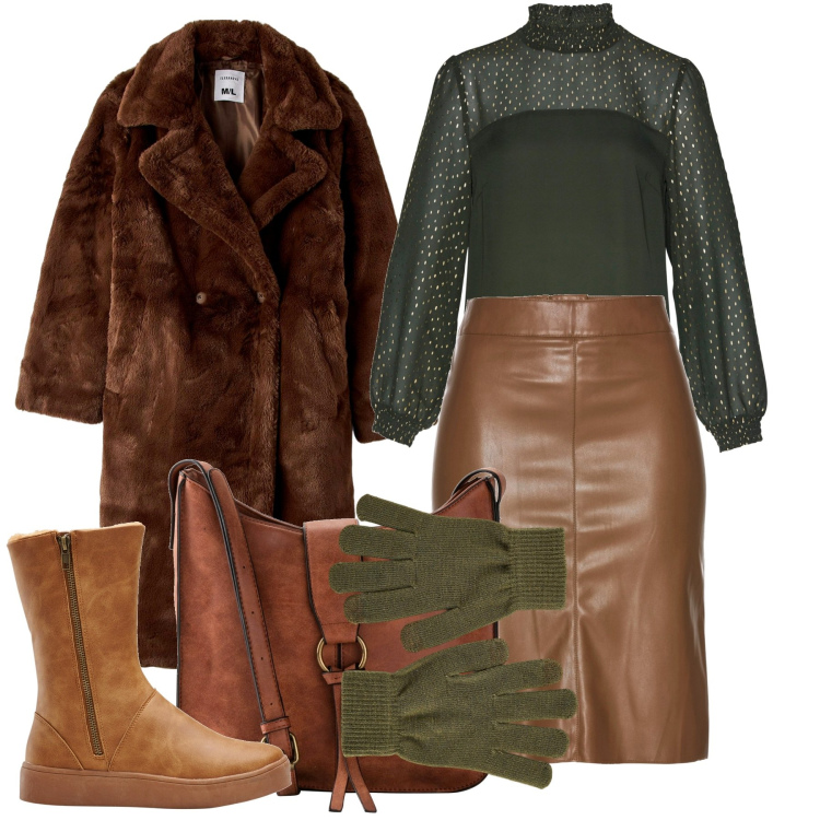 Outfit donna - Inverno. Stile Chic per Tutti i giorni. Abbinamento con stivali, borse a tracolla, tuniche, gonne longuette, ecopellicce, guanti.