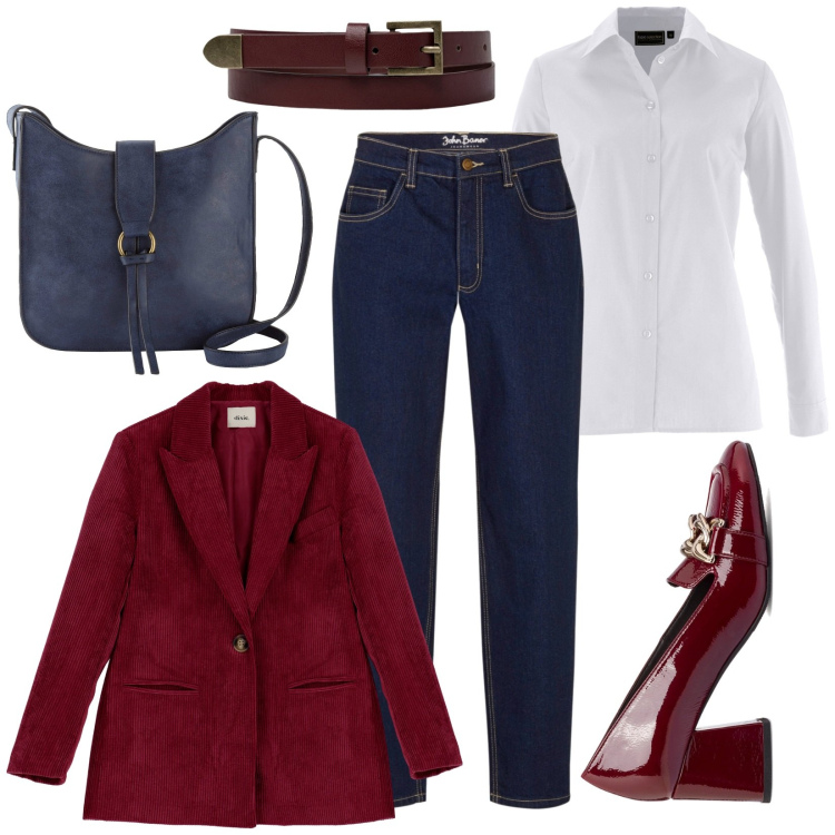 Outfit donna - Casual versatile. Stile Casual chic per Ufficio. Abbinamento con camicie, jeans mom, borse a tracolla, cappotti, décolleté, cinture.