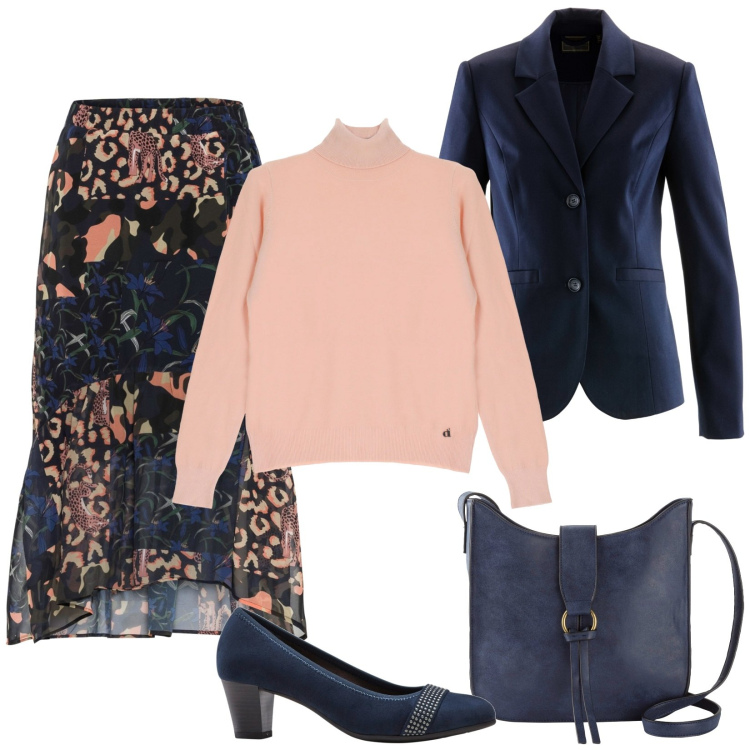 Outfit donna - In ufficio très chic. Stile Chic per Ufficio. Abbinamento con décolleté, gonne lunghe, gonne, blazer, borse a tracolla, maglieria.