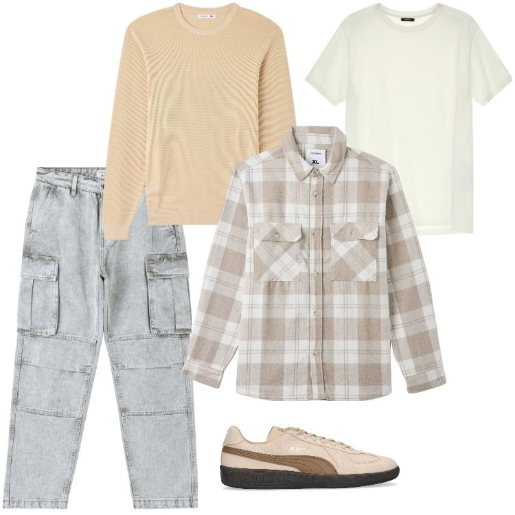 Outfit uomo - Total look #1804692. Stile Urban per Tutti i giorni. Abbinamento con jeans, cappotti, maglieria, t-shirt, sneakers.