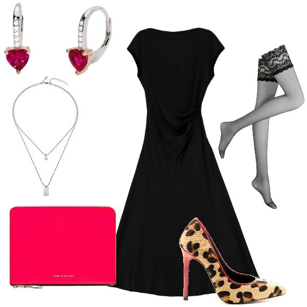 Outfit donna - morfologia a H. Stile Sexy per Cerimonia. Abbinamento con collant, orecchini, vestiti midi/longuette, décolleté, ciondoli, pochette.