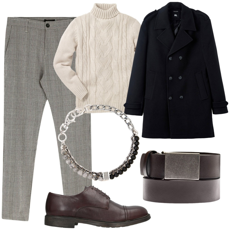 Outfit uomo - La catena per i pantaloni. Stile Urban per Tutti i giorni. Abbinamento con maglieria, scarpe stringate, cappotti, pantaloni, braccialetti, cinture.