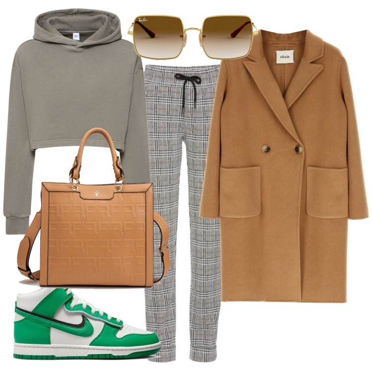 Outfit donna - Nike per il giorno. Stile Urban per Tutti i giorni. Abbinamento con pantaloni, borse tote, cappotti, sneakers, occhiali da sole, felpe con cappuccio.