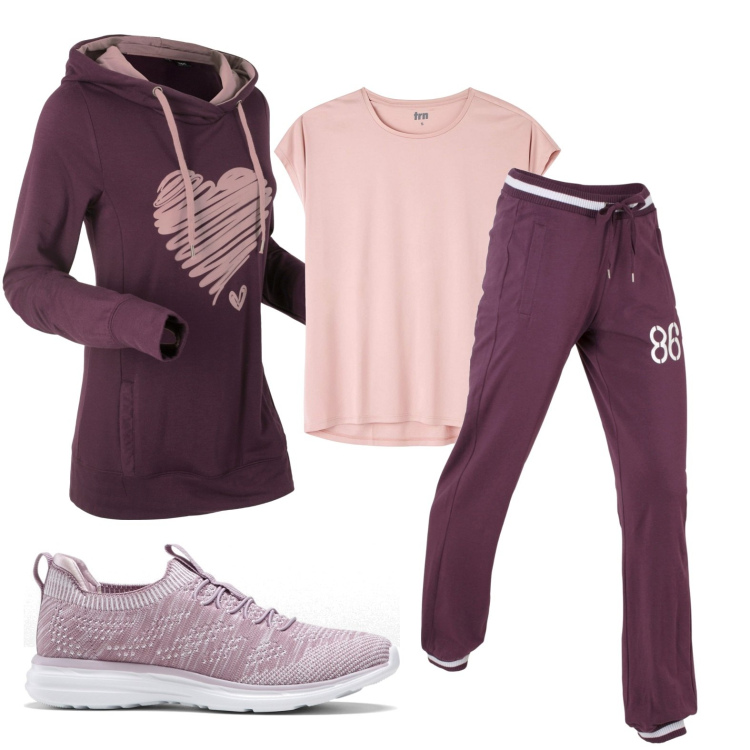Outfit donna - Vado a fare una corsetta. Stile Basic per Sport. Abbinamento con sneakers, pantaloni sportivi, felpe, t-shirt sportive.