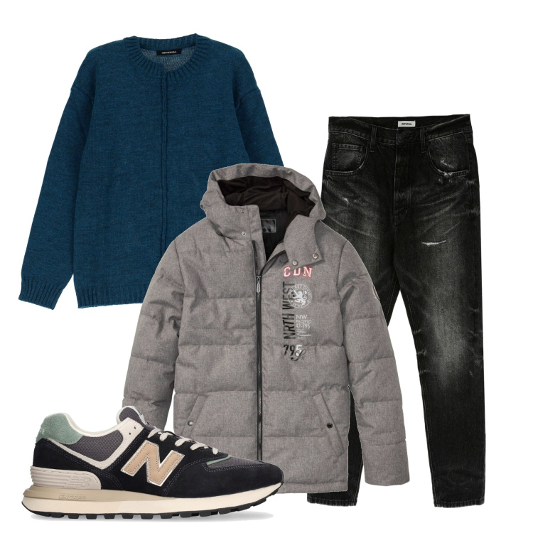 Outfit uomo - Inverno. Stile Urban per Tutti i giorni. Abbinamento con giacche, jeans slim fit, maglieria, sneakers.