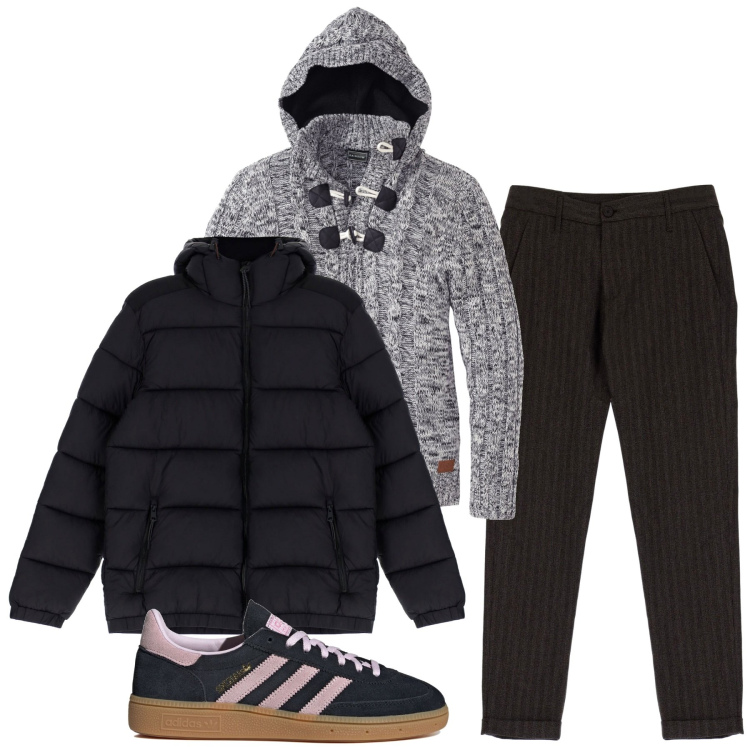 Outfit uomo - Inverno. Stile Urban per Tutti i giorni. Abbinamento con maglieria, piumini, pantaloni, sneakers.