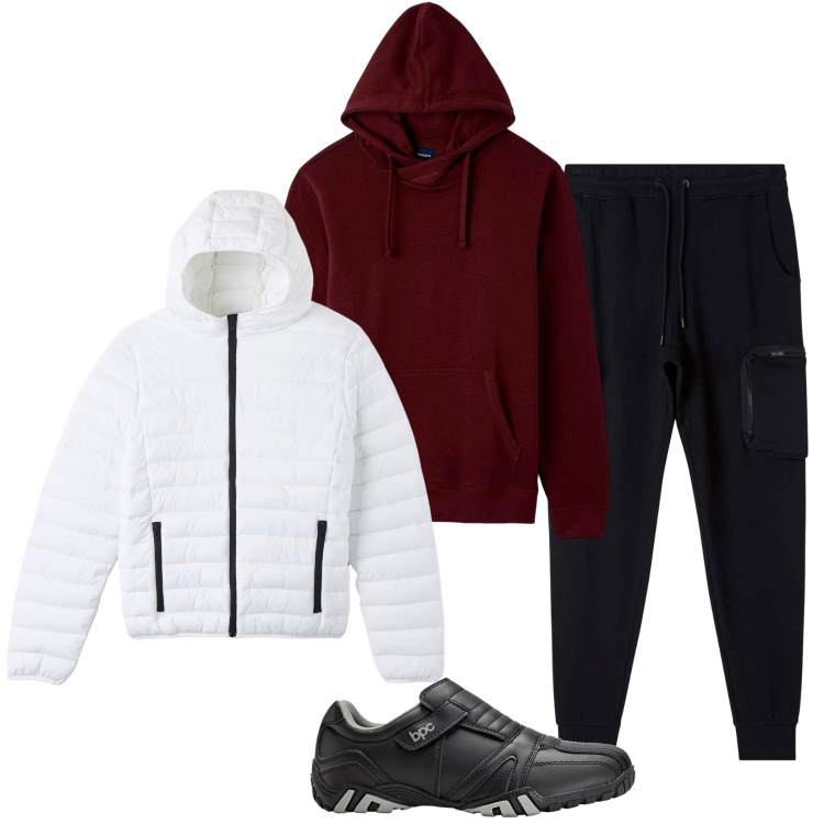 Outfit uomo - Total look #1804923. Stile Casual per Tutti i giorni. Abbinamento con scarpe stringate, felpe con cappuccio, cappotti, pantaloni cargo.