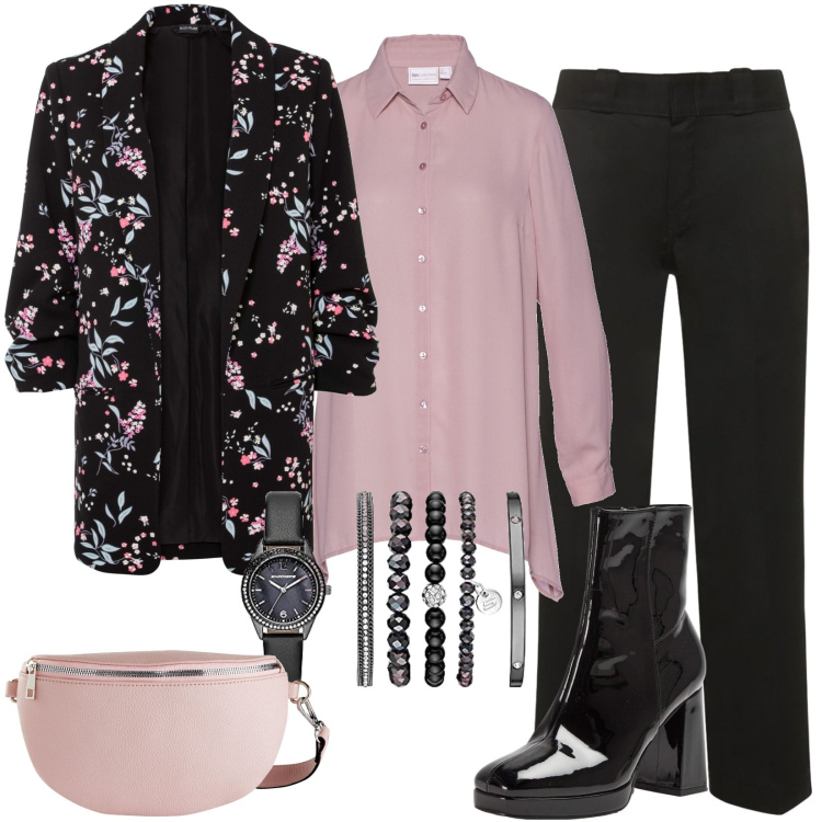 Outfit donna - Total look #1804979. Stile Casual per Tutti i giorni. Abbinamento con blazer, camicie, marsupi, stivaletti, pantaloni, orologi.