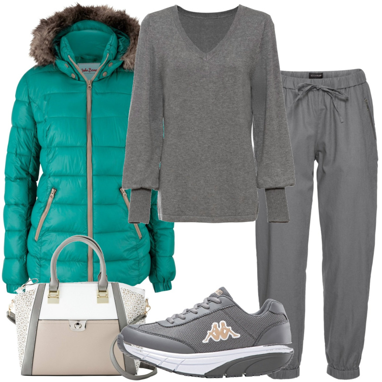 Outfit donna - Total look #1805005. Stile Basic per Tutti i giorni. Abbinamento con pantaloni, maglieria, piumini, scarpe sportive, borse a mano.