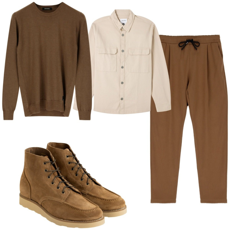 Outfit uomo - Total look #1805027. Stile Casual per Tutti i giorni. Abbinamento con camicie, pantaloni, pullovers, stivali e stivaletti.