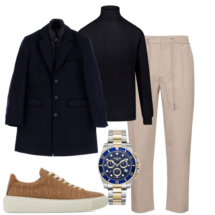 Outfit uomo - City. Stile Trendy per Tutti i giorni. Abbinamento con cappotti, maglieria, sneakers, orologi, pantaloni.