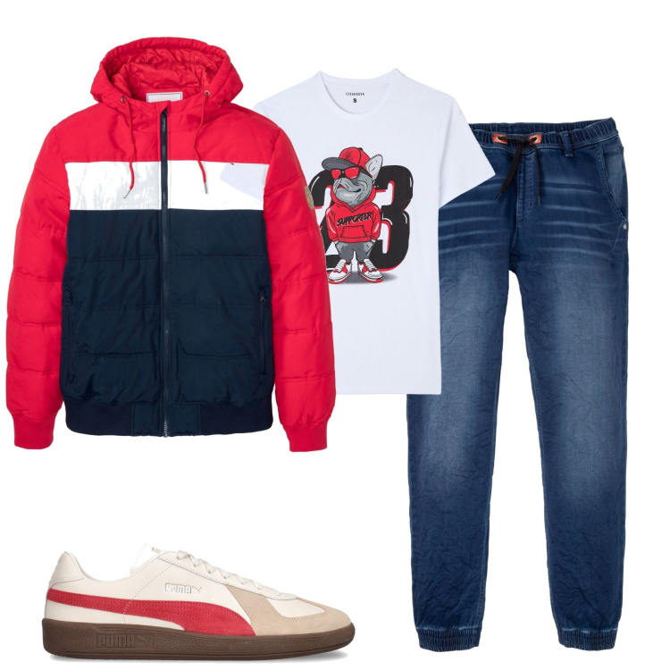Outfit uomo - Total look #1805215. Stile Casual per Tutti i giorni. Abbinamento con jeans dritti, giacche, t-shirt, sneakers.
