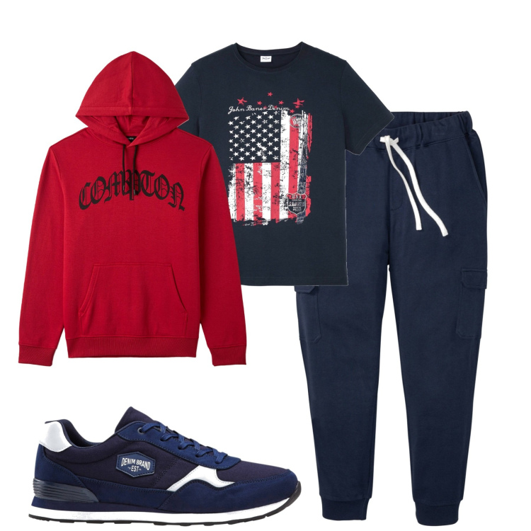 Outfit uomo - Total look #1805216. Stile Casual per Tutti i giorni. Abbinamento con sneakers, t-shirt, pantaloni cargo, felpe con cappuccio.