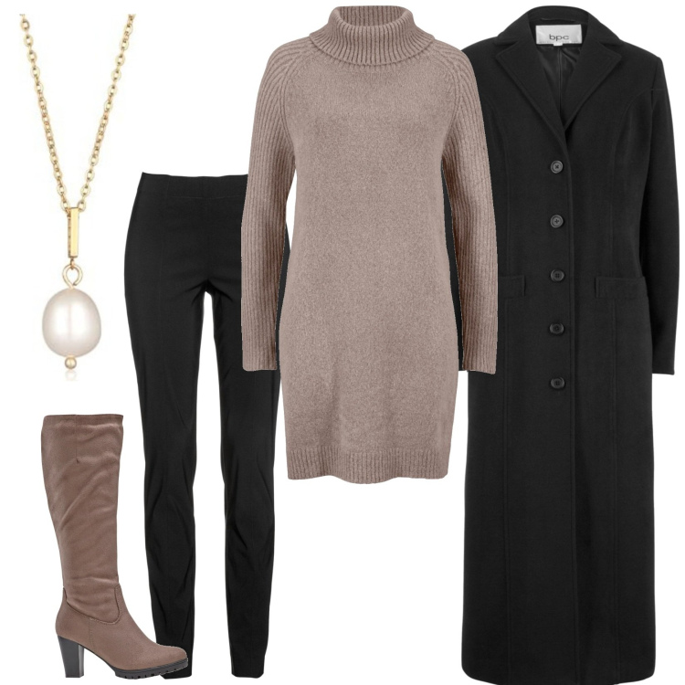 Outfit donna - Total look #1805219. Stile Casual per Tutti i giorni. Abbinamento con maglieria, cappotti, pantaloni, stivali, collane.