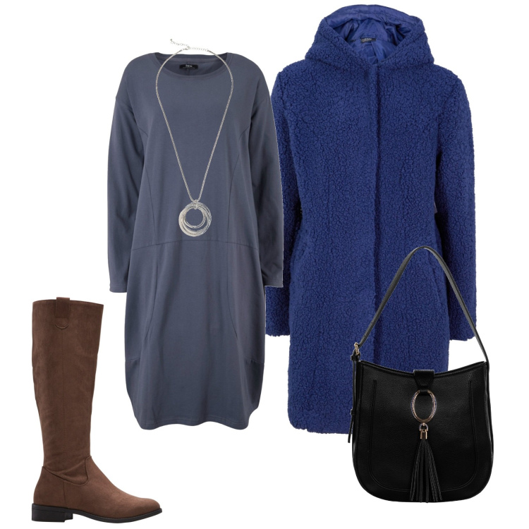 Outfit donna - Total look #1805259. Stile Casual per Tutti i giorni. Abbinamento con vestiti, stivali, blazer, collane, borse a spalla.