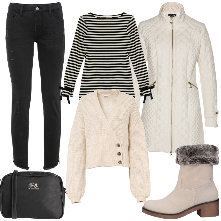 Outfit donna - Tutti i giorni Urban Style. Stile Urban per Tutti i giorni. Abbinamento con jeans skinny, blazer, maglieria, stivaletti, borse a tracolla, maglieria.