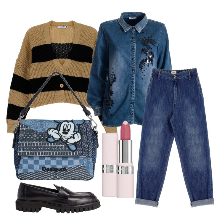 Outfit donna - Ghost outfitter - gennaio. Stile Casual per Tutti i giorni. Abbinamento con borse a mano, mocassini, rossetti, camicie, cardigans, jeans.