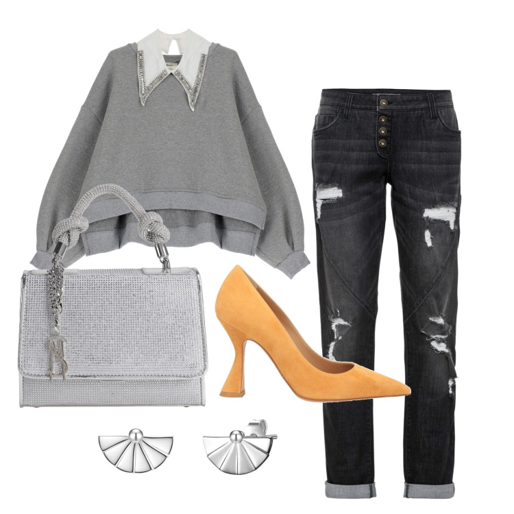 Outfit donna - Ghost outfitter - gennaio. Stile Glamour per Tutti i giorni. Abbinamento con jeans boyfriend, décolleté, orecchini, borse a mano, felpe.