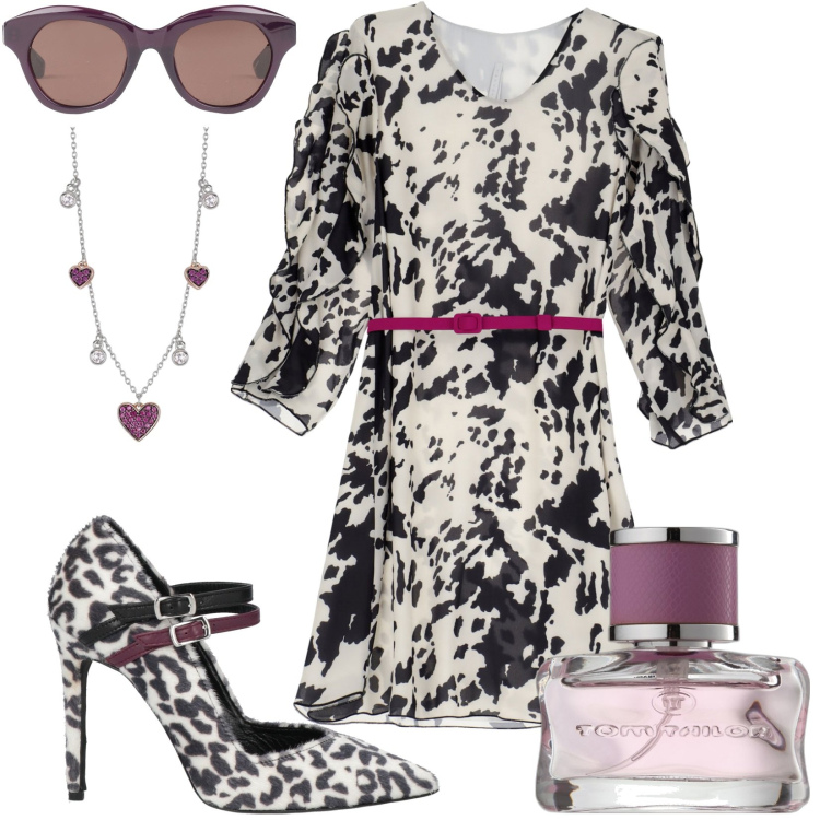 Outfit donna - Grintosa. Stile Trendy per Serata fuori. Abbinamento con décolleté, occhiali da sole, profumi, collane, vestiti corti.