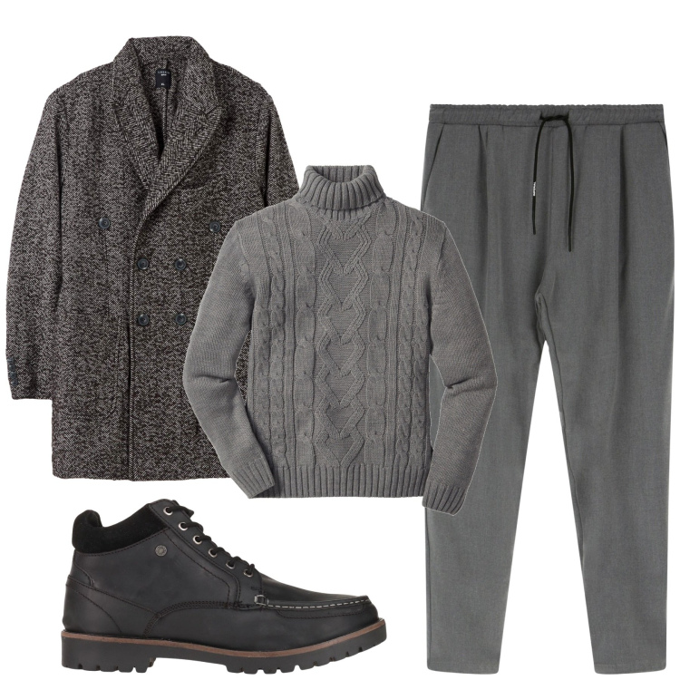 Outfit uomo - Total look #1805430. Stile Trendy per Tutti i giorni. Abbinamento con maglieria, stivali e stivaletti, cappotti, pantaloni.