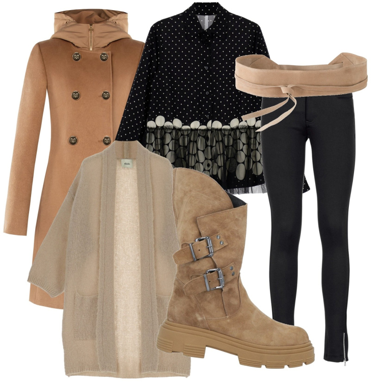 Outfit donna - Fashion style. Stile Trendy per Tutti i giorni. Abbinamento con pantaloni, cinture, stivali, cappotti, camicie, cardigans.