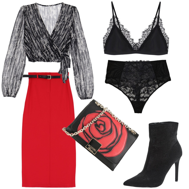 Outfit donna - Con la gonna rossa. Abbinamento con perizomi, borse a tracolla, stivaletti, camicie, top, gonne lunghe.