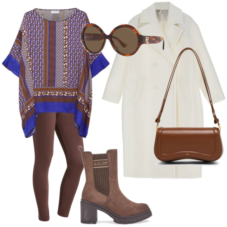 Outfit donna - Oversize. Stile Casual chic per Tutti i giorni. Abbinamento con cappotti, pantaloni, occhiali da sole, bluse, stivaletti chelsea, borse a spalla.
