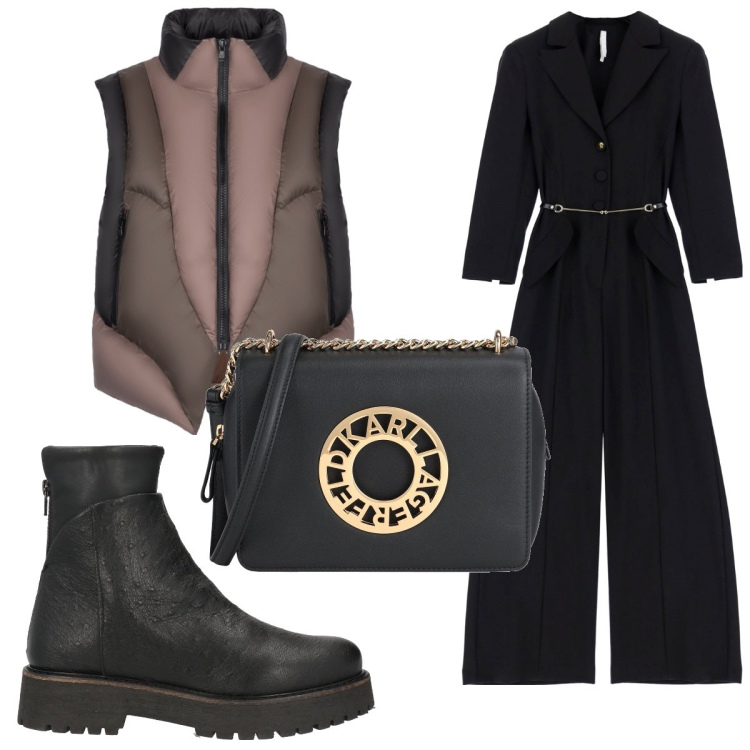 Outfit donna - Total look #1805795. Stile Trendy per Tutti i giorni. Abbinamento con stivaletti, borse a tracolla, tute, piumini.