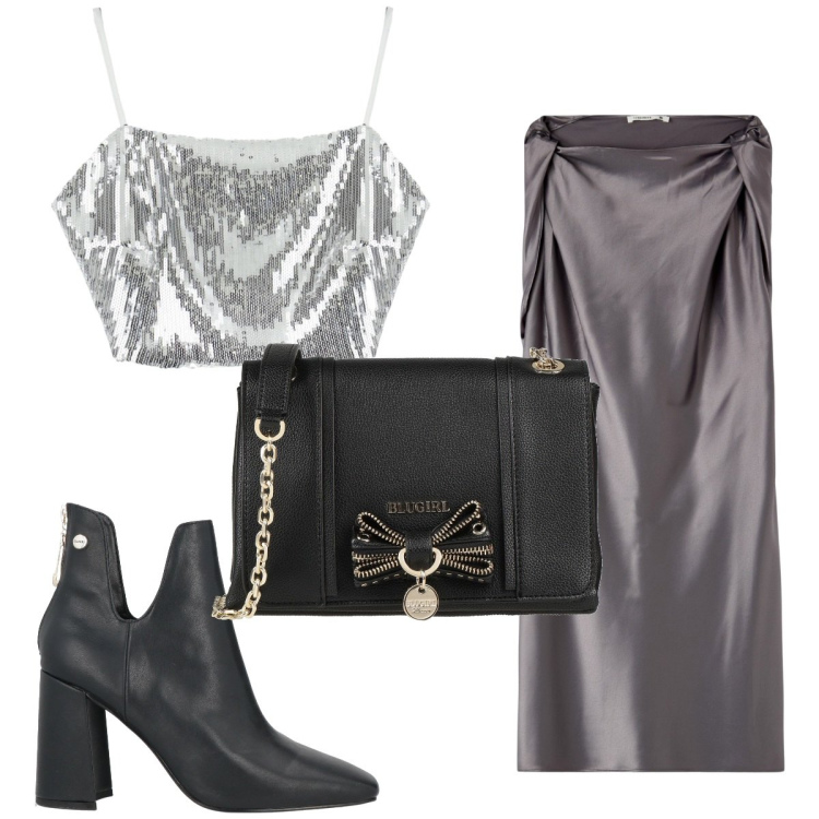 Outfit donna - Total look #1805810. Stile Trendy per Serata fuori. Abbinamento con borse a tracolla, stivaletti, vestiti corti, top.