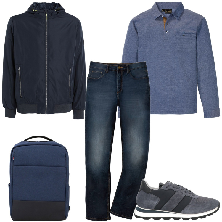 Outfit uomo - Total look #1805831. Stile Casual per Tutti i giorni. Abbinamento con jeans dritti, polo, cappotti, sneakers, borse sportive.