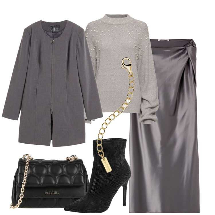 Outfit donna - Chic e glam. Stile Glamour per Tutti i giorni. Abbinamento con maglieria, blazer, borse a tracolla, vestiti corti, stivaletti, collane.