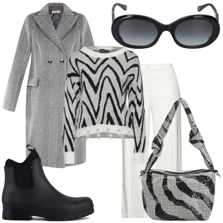 Outfit donna - Chloè. Stile Chic per Ufficio. Abbinamento con pullovers, borse a mano, pantaloni, cappotti, stivali, occhiali da sole.