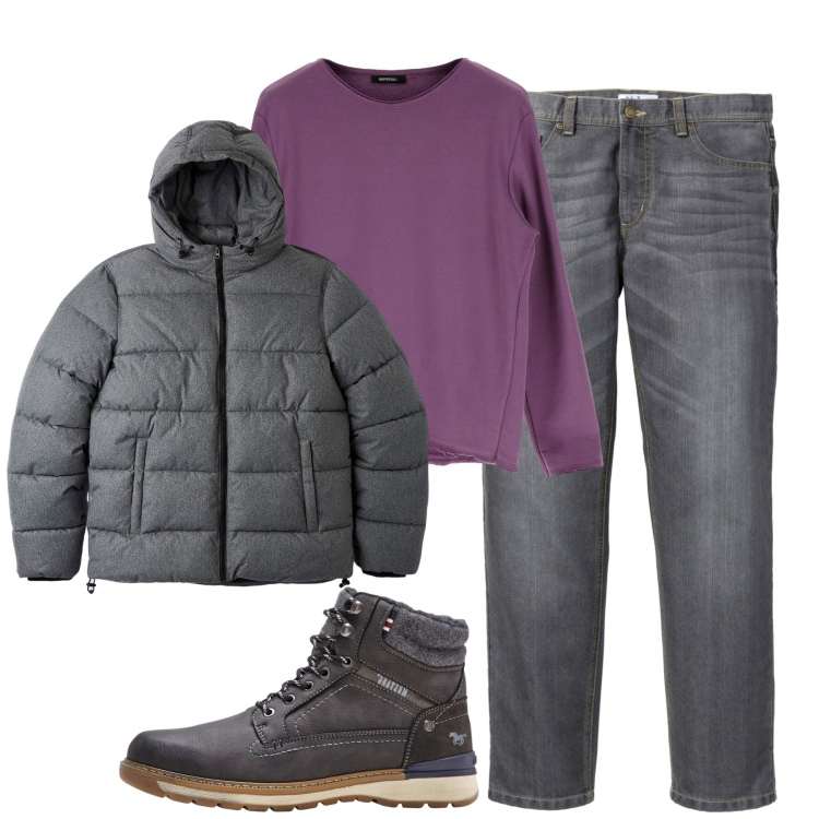 Outfit uomo - Total look #1805883. Stile Casual per Tutti i giorni. Abbinamento con jeans dritti, stivali e stivaletti, piumini, pullovers.