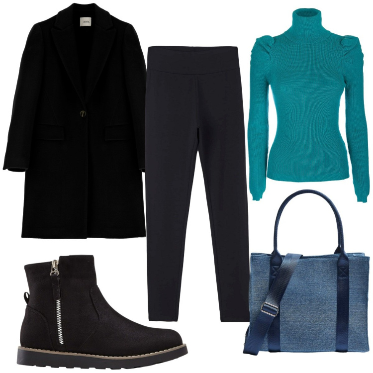 Outfit donna - Total look #1805943. Stile Trendy per Tutti i giorni. Abbinamento con stivaletti, leggings, shopping bag, maglieria, cappotti.