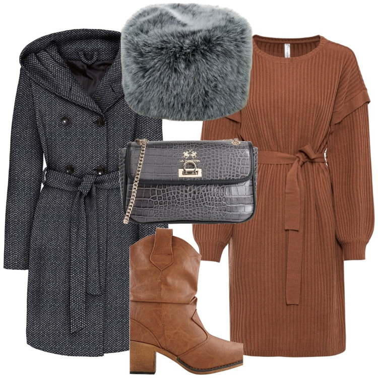Outfit donna - Colbacco russo. Stile Trendy per Tutti i giorni. Abbinamento con stivaletti texani, cappotti, vestiti, borse a tracolla, cappelli.