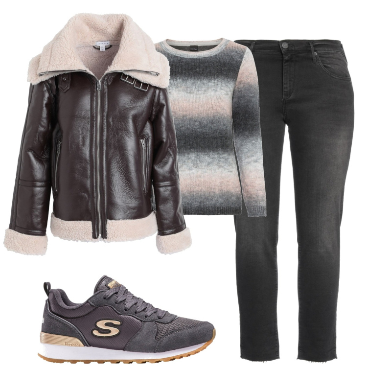 Outfit donna - City. Stile Casual chic per Tutti i giorni. Abbinamento con maglieria, sneakers, cappotti, jeans skinny.