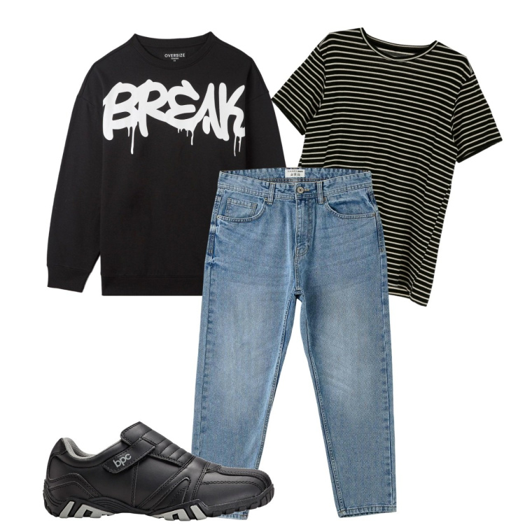 Outfit uomo - Break. Stile Casual per Tutti i giorni. Abbinamento con scarpe stringate, felpe, jeans, t-shirt.