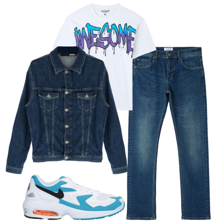 Outfit uomo - Total look #1806143. Stile Casual per Tutti i giorni. Abbinamento con sneakers, t-shirt, jeans dritti, giacche.