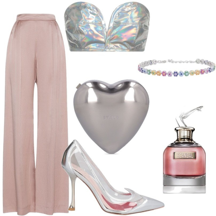 Outfit donna - Total look #1806152. Stile Sexy per Serata fuori. Abbinamento con profumi, décolleté, top, braccialetti, pantaloni, pochette.