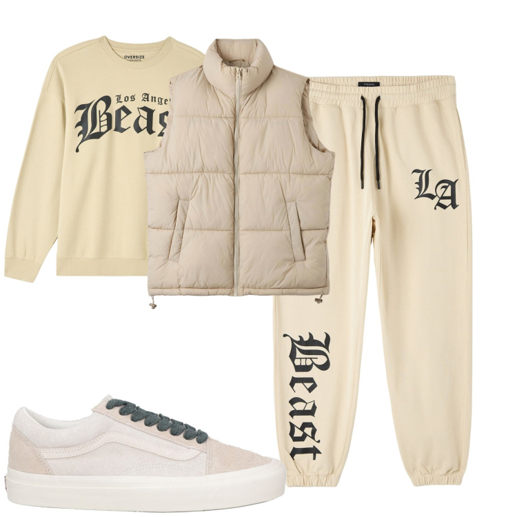 Outfit uomo - City. Stile Urban per Tutti i giorni. Abbinamento con sneakers, felpe, piumini, pantaloni sportivi.