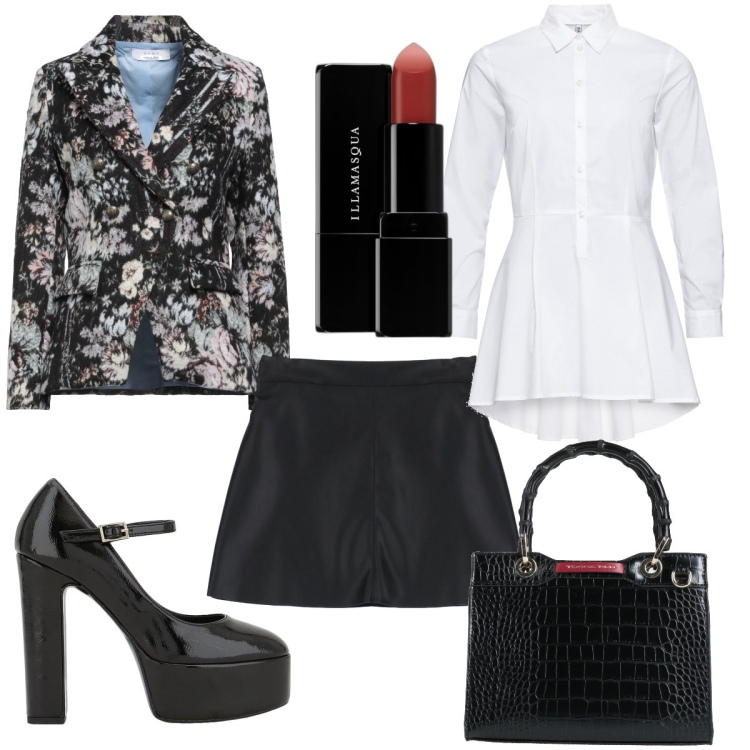 Outfit donna - Total look #1806253. Stile Sexy per Serata fuori. Abbinamento con camicie, blazer, borse a mano, rossetti, décolleté, gonne.