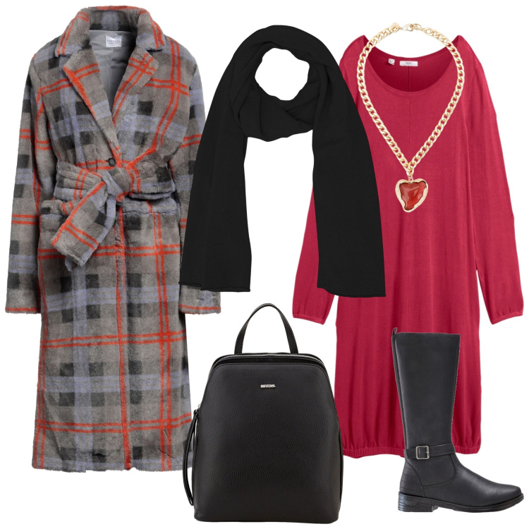 Outfit donna - Total look #1806269. Stile Casual chic per Ufficio. Abbinamento con stivali, vestiti midi/longuette, cappotti, zaini, sciarpe, collane.