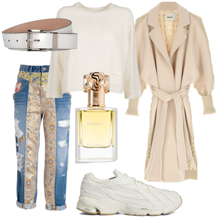 Outfit donna - Nonsolojeans. Stile Trendy per Tutti i giorni. Abbinamento con profumi, jeans boyfriend, cappotti, cinture, maglieria, sneakers.