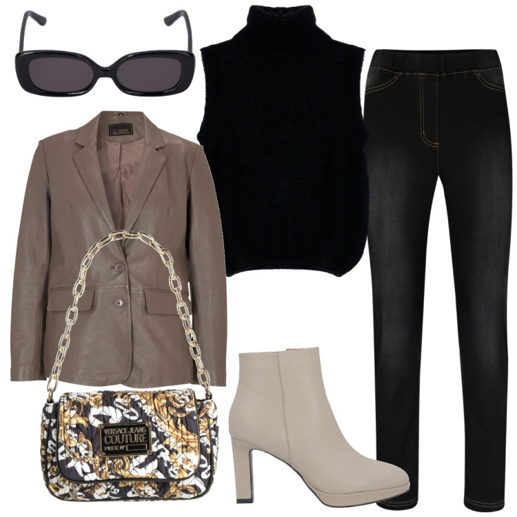 Outfit donna - Leggings termici. Stile Trendy per Tutti i giorni. Abbinamento con jeggings, blazer, stivaletti, borse a mano, maglieria, occhiali da sole.