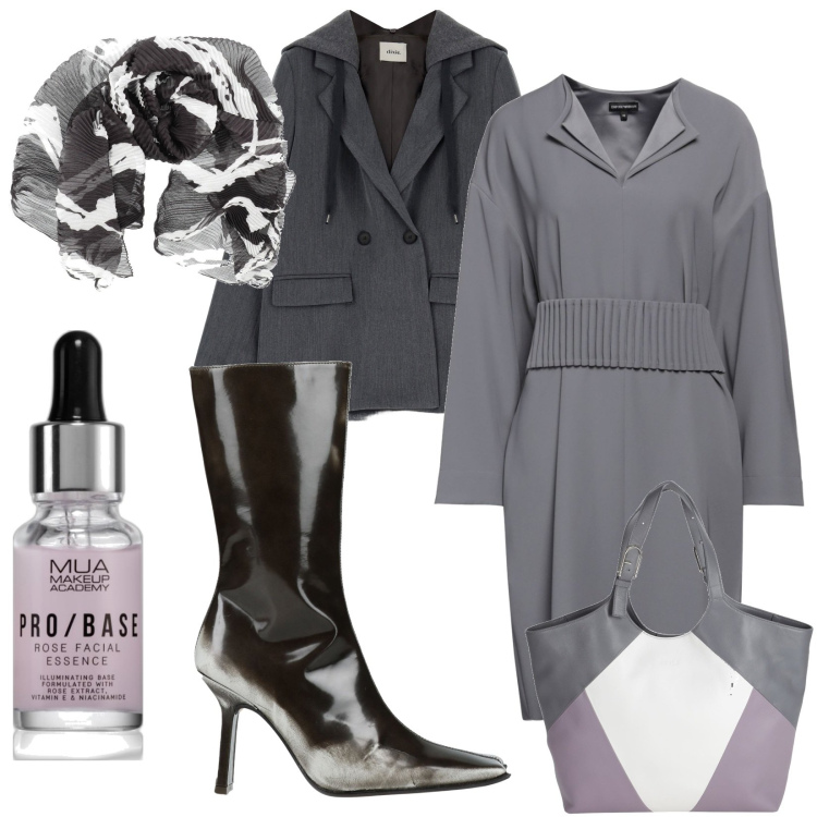 Outfit donna - Le due verità. Stile Glamour per Serata fuori. Abbinamento con vestiti corti, stivali, borse a mano, sciarpe, primer, cappotti.