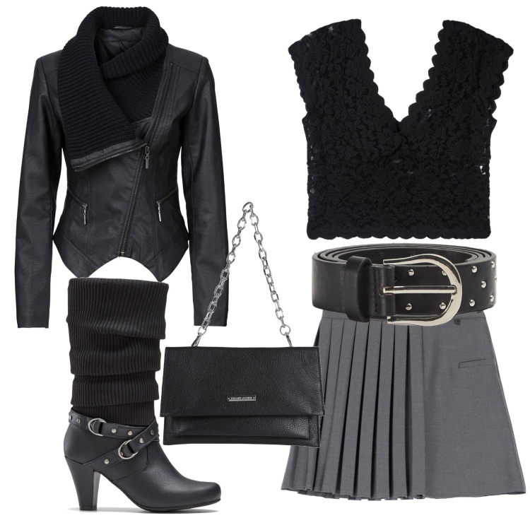 Outfit donna - Dark in love. per Serata fuori. Abbinamento con borse a mano, stivali, blazer, t-shirt, cinture, gonne.